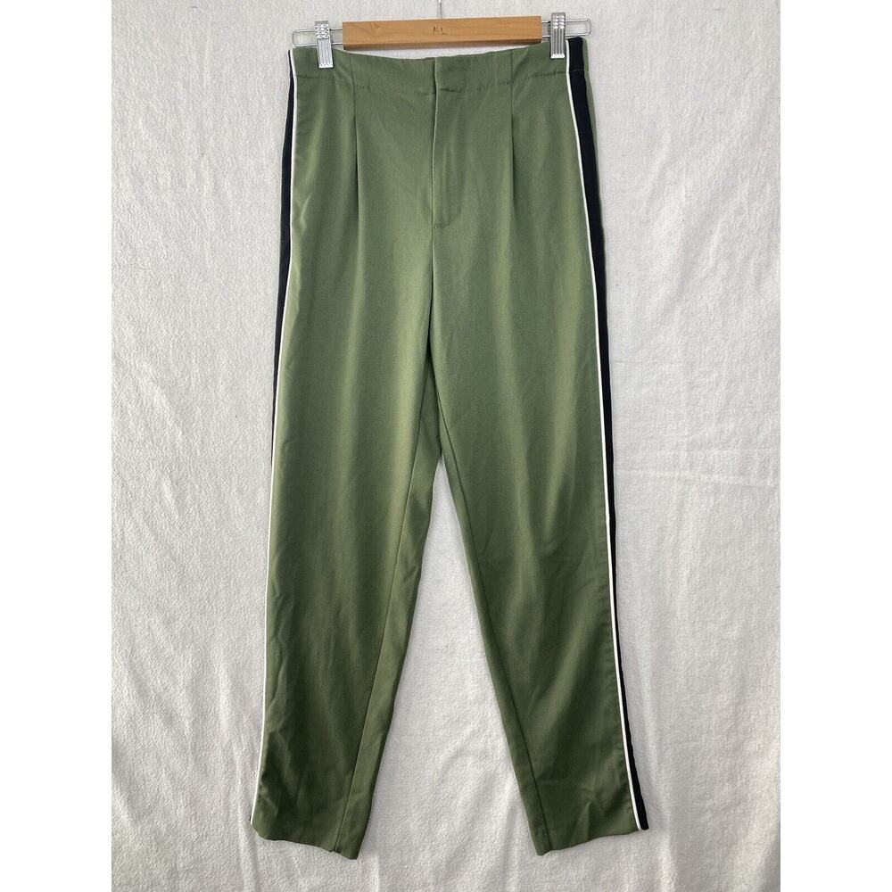 Zara TRF Collection Small S Knit Pants Green W/Black White. Side Stripes